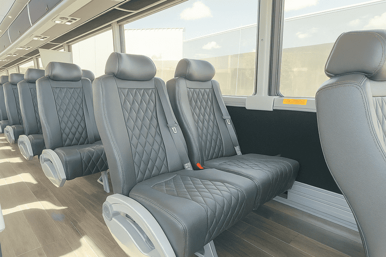 interior of Marysville Minibus Company charter bus